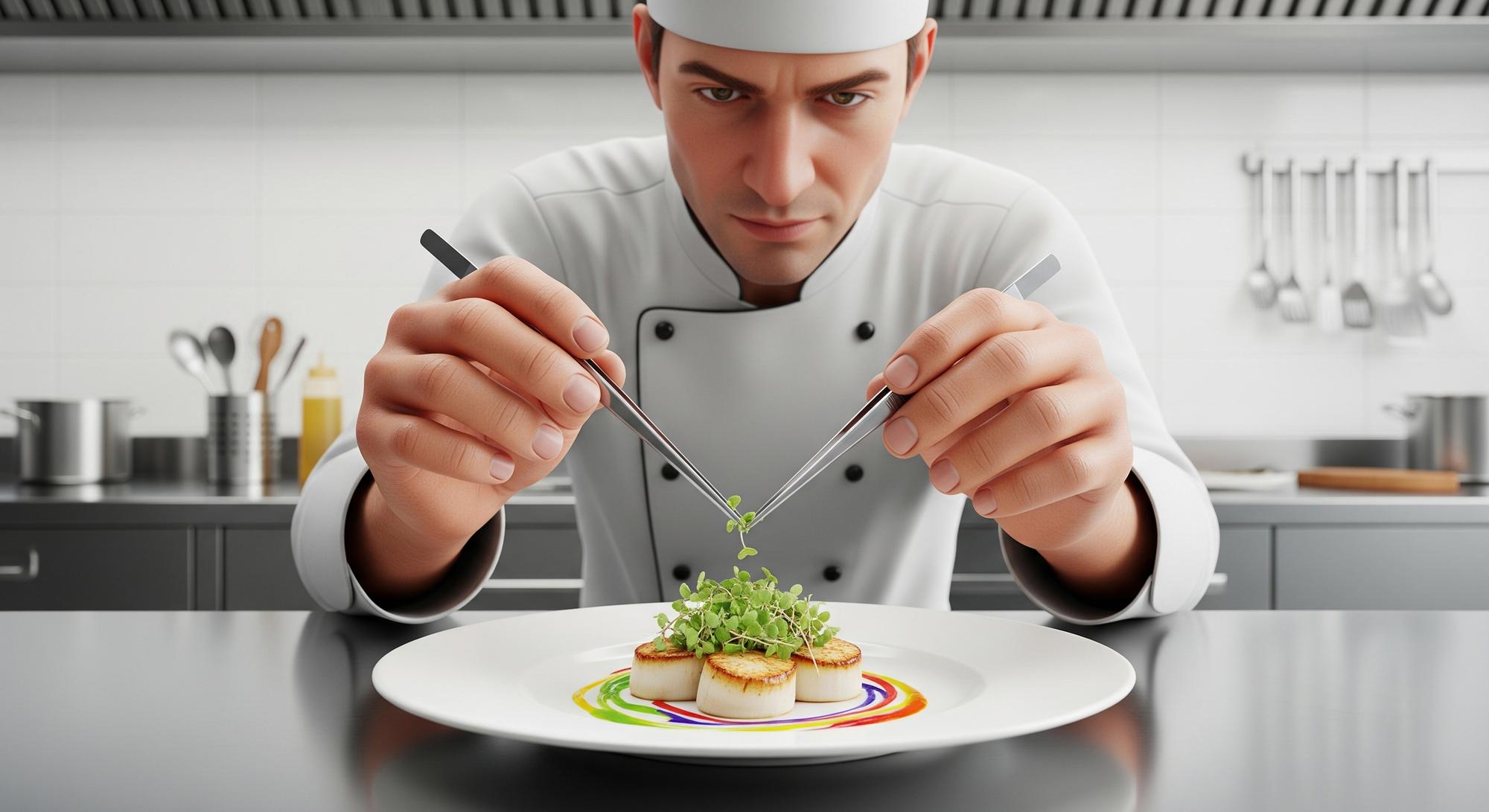 Chef plating a modern dish